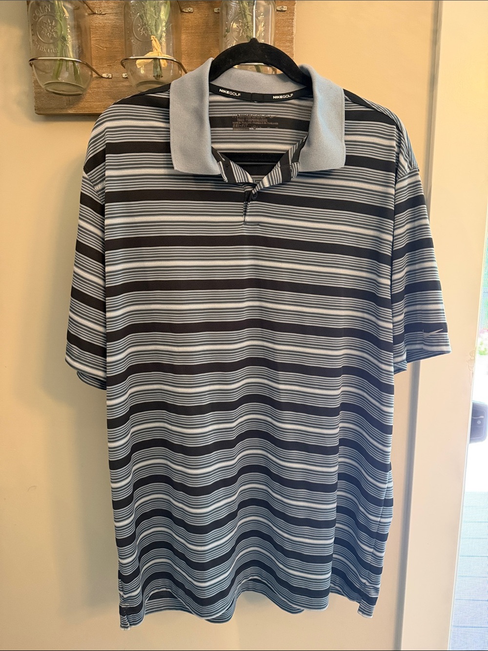 Nike Light Blue & Black Striped Performance Polo
